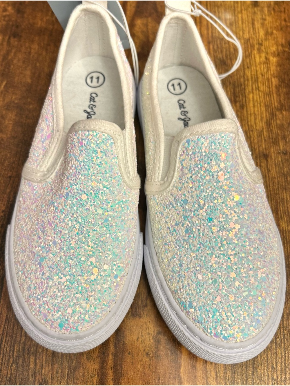 Toddler Madigan Slip-on Glitter Sneakers - Cat & Jack™ White Size 11T FLAWED